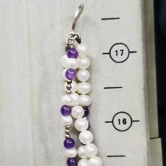 17.5" Triple Strand Pearl & Amethyst Necklace - Picture 4 of 4